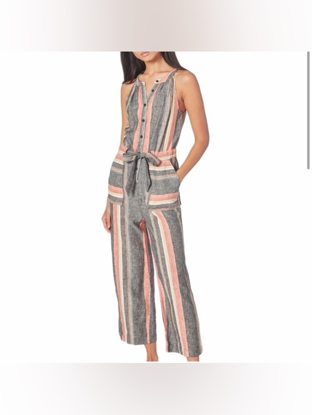 Joie Vertical Stripe Sleeveless Jumpsuit in Navy and Rust